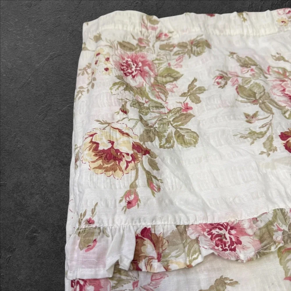 Sam Hedaya‎ Floral Rose Shower Curtain Pink Cream Ruffled Seersucker